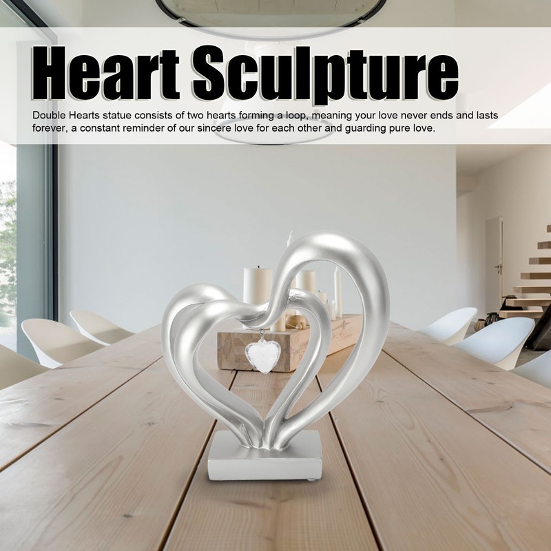 Double Heart Sculpture Resin Romantic Heart Statues Love Sculpture for