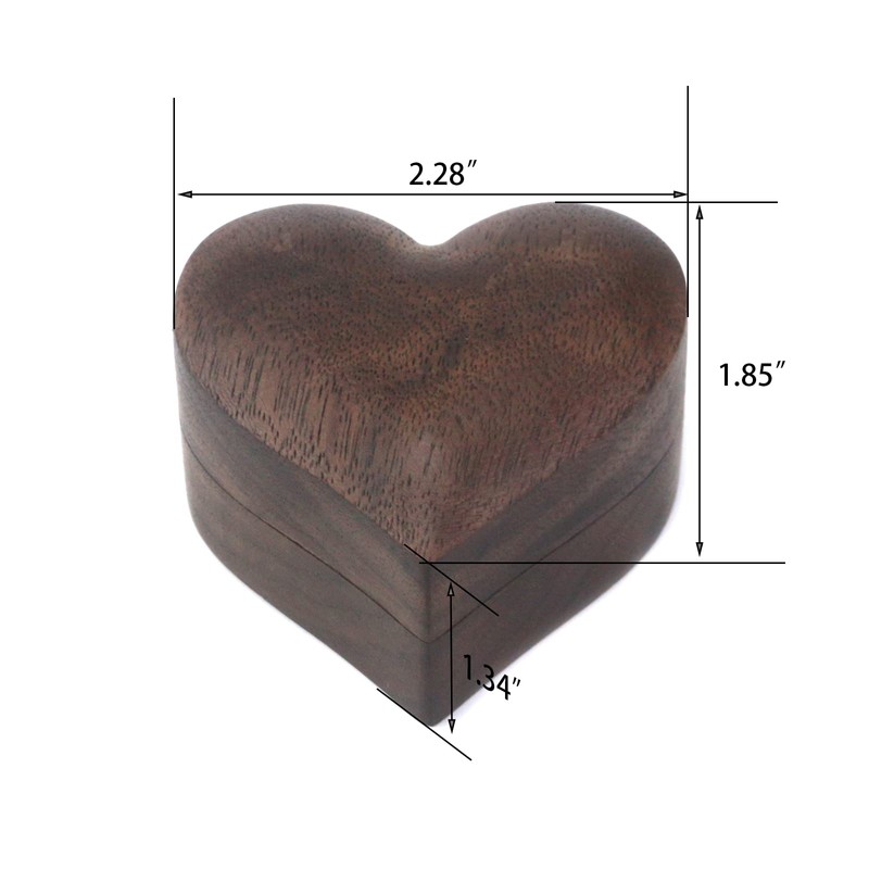 Tighall Black Walnut Wood Portable Proposal Ring Box, Heart Shaped