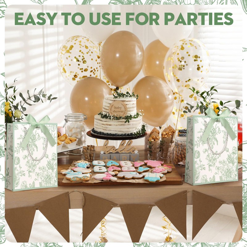 Kolldenn 24 Pcs Sage Green Floral Thank You Gift Bags