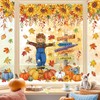 decalmile Thanksgiving Fall Double Sided Window Clings Sunflower Scarecrow Pumpkin