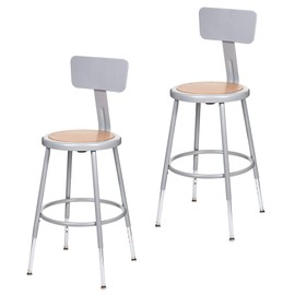 (2 Pack) OEF Furnishings Height Adjustable Grey Shop Stool With Backrest, 18-27" High