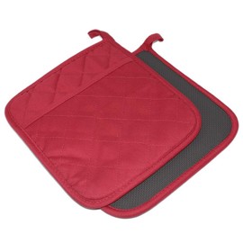 YEKOO Cotton and Neoprene Oven Pot Holder with Pocket 8"x8.5" Dual-Function Hot Pad Set for Finger Hand Wrist Protection Heat Resistant to 428°F Red