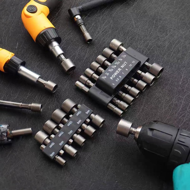 Hyshina 14-Piece Power Nut Driver Bit Set, Metric & SAE