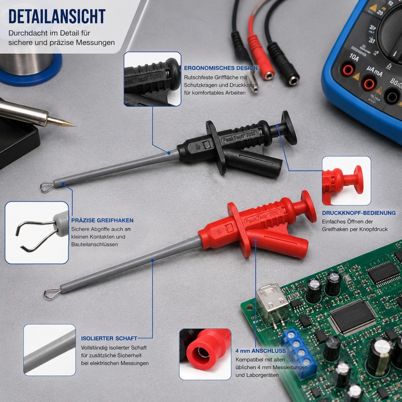 PeakTech Insulated 5 A Crocodile Clip With 4 mm Connectors,