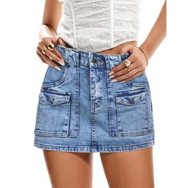 GALMINT Cargo Jean Skirts for Women Denim Skort High Waisted Womens Mini Skirt with Shorts Y2k with 6 Pockets
