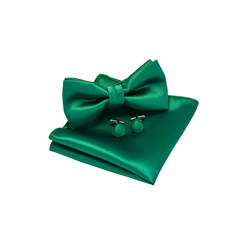 JEMYGINS Men's Plain Bow Tie and Pocket Square with Cufflinks,