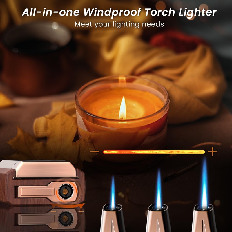 Torch Lighter with Built-in Straight Tool, Punch, Windproof Jet Flame