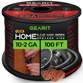 GearIT 10 Gauge Speaker Wire (100 Feet), Copper Clad Aluminum, CCA Thick Gauge Copper Wire for Stereo, Surround Sound, Home Theater, Radio (Black/Clear, 100 Feet)