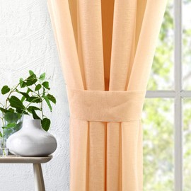 Singinglory Voile Curtains Set of 2 with Tiebacks,Sheer Net Solid Transparent Window Drop (Pale gold/Peach orange,52X90)
