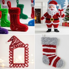 Caydo 200 Pieces Glitter Red Pipe Cleaners,Thick Fluffy Chenille Stems, Pipe Cleaner Crafts for Arts & Crafts, Perfect for Making Animals, Flowers, and Festive Decorations