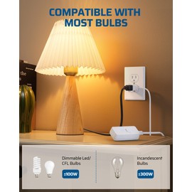 DEWENWILS Plug in Dimmer Switch for Lamp, Table Lamp Dimmer for Dimmable LED/CFL Lights and Incandescent Bulbs, Full Range Slide Control, Extension Cord Dimmer, White, 2 Pack