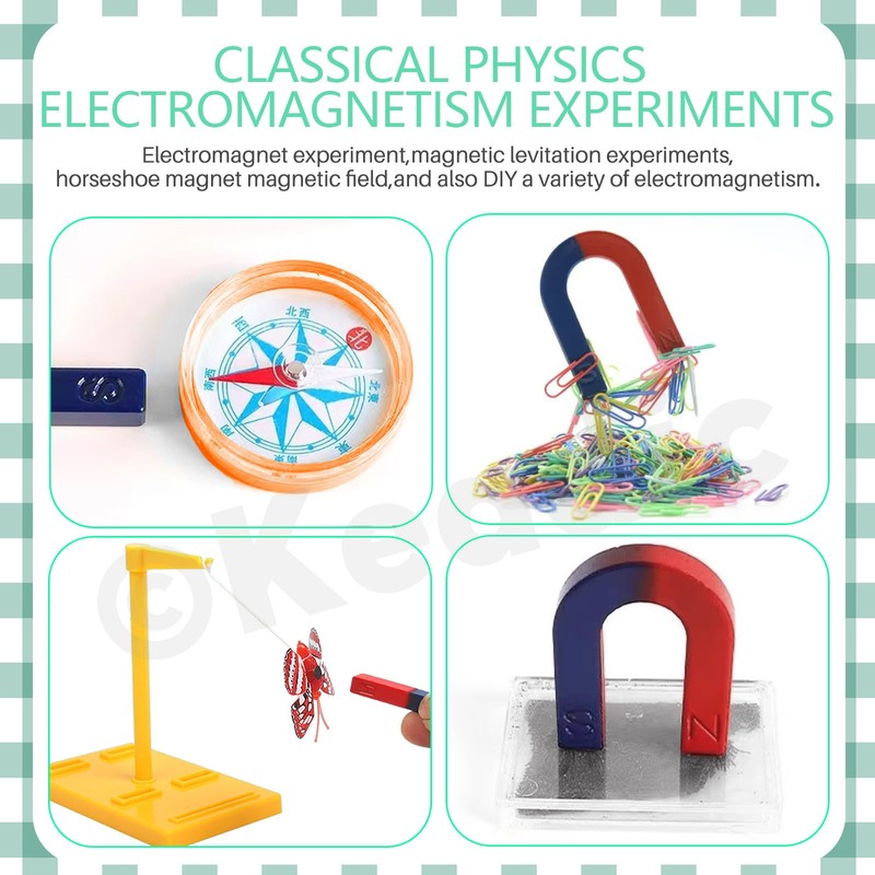 Keadic 38Pcs Magnet Science Kit Contains Bar/Ring/Horseshoe/Butterfly Magnetic, Compass, Iron,