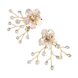 Ruihfas 1 Pair Bridal Wedding Shoe Clips Rhinestone Crystal Beads Flower Shoe Buckles Shoe Trimmings for Women