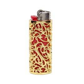 HUMWE Funda para encendedor de metal clásico con diseño de patrón hueco para encendedor BIC de tamaño completo tipo J6 (dorado)