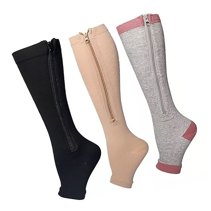 3 Pairs Zipper Compression Socks Nylon Open Toe Compression Socks