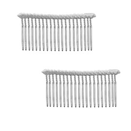 Long 20 Teeth Ribbon-wrapped Metal Comb 8cm x 4.5cm Perfect For Holding Any Long Wedding Veils In Place 2Pcs(White)