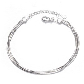 925 Sterling Silver Bracelets for Women Teens, Love Heart Charm Chain Bracelet Bangle Fashion Jewelry Gifts (3-layer snake chain)