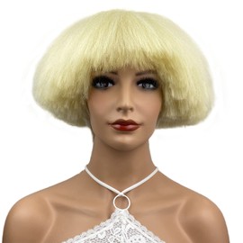 Aimole Yaki Straight Voluminous Mushroom Wig Blonde Mushroom Head Wig Bowl haircut Wigs Synthetic Wigs