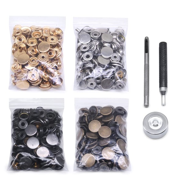 120 Set Leather Snap Fasteners Kit, 10/12.5/15mm Metal Button Snaps