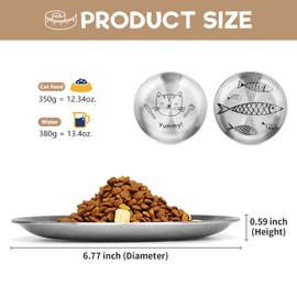 2 Pcs Cat Bowl Stainless Steel Dish - Whisker Friendly Shallow Cat Food Plate with Anti-Slip Base - Easy Clean Feeding Bowls for Indoor Cats, Wet Food (Patterns,Fish