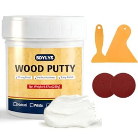 White Wood Filler for Furniture Repair - 280g / 9.87oz Wood Putty White - Sandable, Stainable & Paintable - Quick-Drying Non-Toxic Wood Patch for Cabinets, Floors, Cracks and Holes