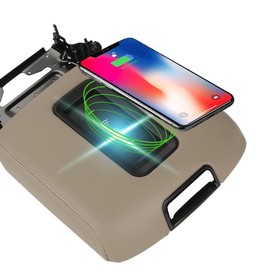 PIT66 Center Console Armrest Lid w/Charger Compatible with Chevy Tahoe/Suburban/GMC Yukon/Yukon XL 2015-2019 Console Cover Armrest Lid 0227083AA L0227083AA Brown