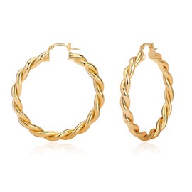 Twisted Gold Hoop Earrings for Women, Thick Chunky Hoops Hypoallergenic Vintage Twist Earings Big