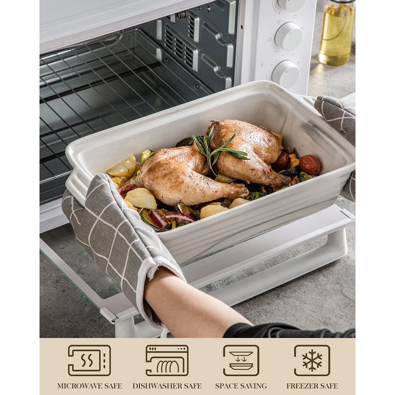 MALACASA Large Casserole Dish with Lid, 4.4 Quart Ceramic Baking