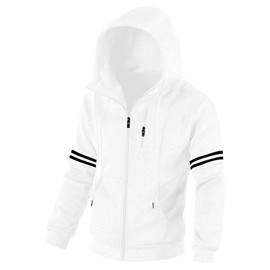 Chrisuno Men's Casual Zip Up Stretch Hooded Sweatshirt Sport Outwear Thermal Fleece Jacket XL White