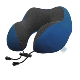 Lux & Sky Cooling Memory Foam Travel Neck Pillow Set for Airplane Car, Home, Office | Travel Essential Neck Pillow with Sleeping Mask & Earplugs | 3 in 1 U Shape Memory Foam Travel Pillow (Deep Blue)