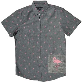 Molokai Fun Novelty Shirts (Flamingo Pattern (Grey), Medium)