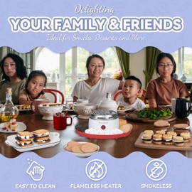 Party Desserts Electric Smores Maker Tabletop Indoor Kit, Indoor Marshmallow Roaster, Smores Station with 4 Compartment Trays & 4 Forks, Great Gift for Adults and Kids in Holidays and Parties (Red)