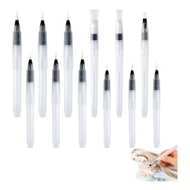 Juego De Pinceles De Acuarela Con Depósito De Agua, 12 Pcs Blanco