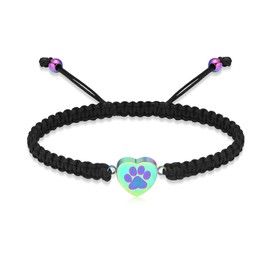 QGJNSGC Heart Cremation Urn Bracelet for Ashes Paw Print Pendant Keepsake Jewellery Adjustable Braided Bracelet Bangle Pet Dog Cat Memorial Gift for Women, Stainless Steel