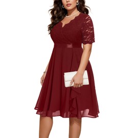 Plus Size Wedding Guest Dress Semi Formal Burgundy Holiday Cocktail Party Summer Mother Elegant Lace Curvy Women Fall