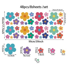Haobase Daisy Wall Decals Vinyl Wall Decals Daisy Stickers Boho Floral Wall Stickers for Kids Nursery Wall Art Bedroom Classroom (Color-8Sheets/48Pcs)