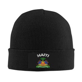 ROSIHODE Cute Haiti Flag Beanie Knit Hats for Men Women Soft Slouchy Haitian Flag Winter Hats Skull Cap Black