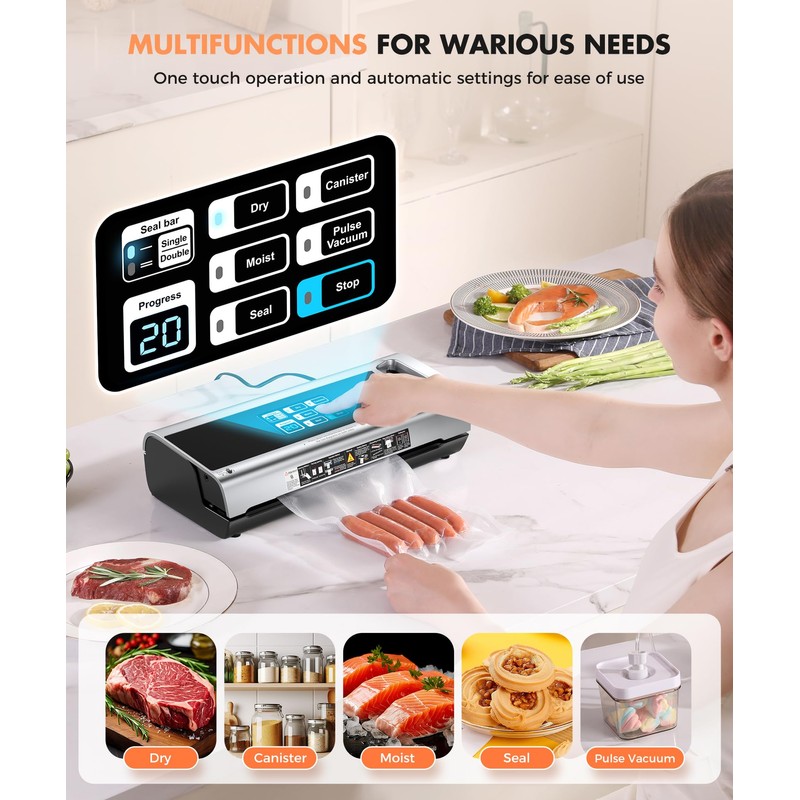 Food Vacuum Sealer Machine with Storage & Built-in Cutter