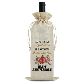 Wedding Anniversary Wine Bag Romantic Marriage Anniversary Presents for Him Her 20th 25th 30th 40th 50th Anniversary for Couples Happy Anniversary for Husband Wife Wine Bottle Pouches With Drawstring