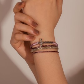 FANCY SHINY Cross Leather Wrap Bracelets Christian Jewelry Religious Baptism Gifts for Women Boho Bead Charm Bracelets with Magnetic Clasp(Purple)