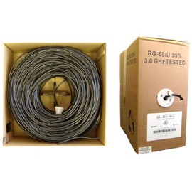 CableWholesale Bulk RG59/U Coaxial Cable, 20 AWG, Solid Core, Copper, 95% Braided, Pullbox, 1000 feet, Black, RG59/U CCTV Cable, CCTV Coax Cable