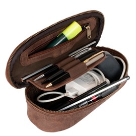 Marc Peter® Vintage Leather Pencil Case with YKK Zip, Pencil Case for Pens, Pencil Case for Boys and Girls, brown, pencil case