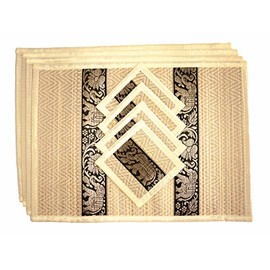 Cccollections Hand-Woven Table Placemats & Coasters Set for Everyday Dining | Thai Style Wicker Placemats Alternative to Plastic Heat Resistant - 4 Pcs