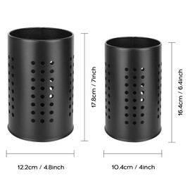 XCRPRT Kitchen Utensil Holder for Worktop, Pack of 2 Kitchen Utensils Organiser, Stainless Steel, Round Cutlery Basket, Stainless Steel Black Utensils Caddy for Worktop, Kitchen Storage