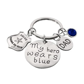 Police Charm Keychain, My Hero Wears Blue Key Chain, Police Dad Handcuff Jewelry, Police Son or Daughter Jewelry Gift