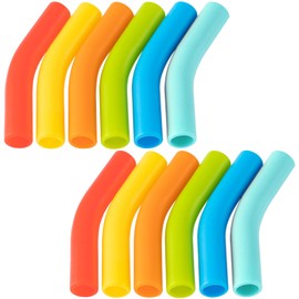 HINZIC 12Pcs Hydraflow Straw Replacement Tip Multi-color Silicone Flex Elbow Food Grade Rubber Straw Covers for 1/4 IN Wide(6mm Outer Diameter) Stainless Steel Metal Straws