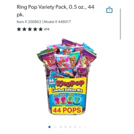Ring Pops Variety Box, 44 Ct