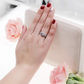 Uloveido Platinum Plated Round Brilliant Pink & White CZ Solitaire Wedding Rings Stack Eternity Band 3 Pieces Bridal Ring Set Y579, Zirconia, Cubic Zirconia