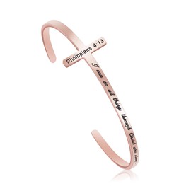 I Can Do All Things Through Christ Who Strengthens Me Philippians 4:13 Religious Rose Gold Bracelets for Women Christian Cross Cuff Baptism Faith Bible Verse Jewelry Gift