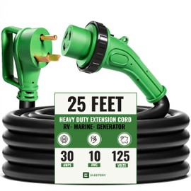 30 Amp Generator Extension Cord 25 FT, TT-30P to L5-30R Twist Lock, LED Power Indicator & Reverse Polarity Light, 10 AWG Heavy Duty RV Shore Power Cord, 90° Grip Handle, for Generator, Camper, Marine